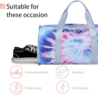 Abshoo Sports Gym Bag for Girls Teen Weekender Carry On Women Travel Duffel Bag with Shoe Compartment (Tie Dye D) Medium