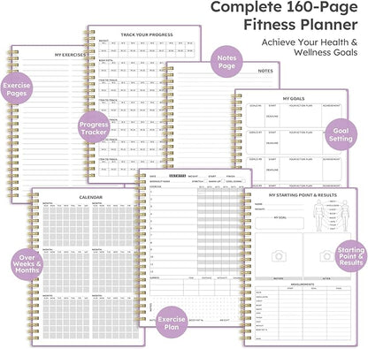 Fitness Workout Journal for Women & Men, A5(5.5" x 8.2") Workout Log Book Planner for Tracking, Progress, and Achieving Your Wellness Goals - Purple