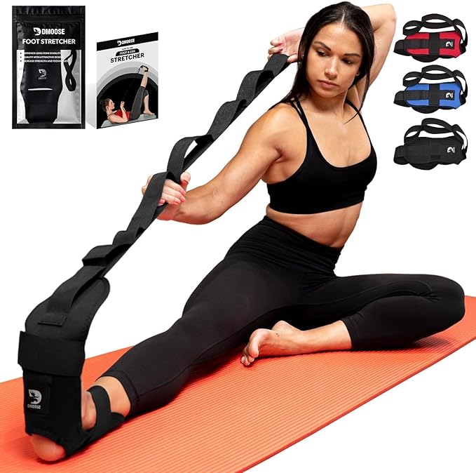 DMoose Fitness Foot & Calf Stretcher - Hamstring Stretcher for Plantar fasciitis, Achilles Tendonitis, Heel Spurs & Shin Splints - Yoga Stretching Strap for Back Pain - Flex Strap for Physical Therapy