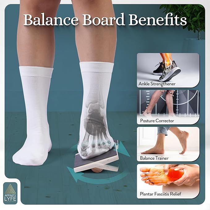 Ankle Strengthener & Foot Health Balance Board for Adults - Complete Physical Therapy Equipment | Pilates Board | Wobble Board | Balance Trainer - Includes Exercise Videos, Travel Bag & More