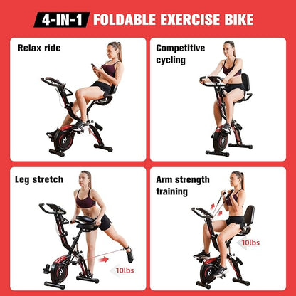 Folding Exercise Bike with Arm & Leg Band, Foldable Stationary Bike for Seniors, Recumbent Exercise Bike for Home, Pluse Sensor, Back Rest, Large Seat, 330lbs Max Weight