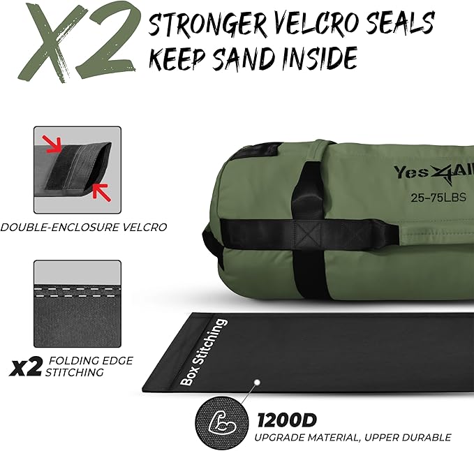 Yes4All Sandbags for Working Out, Adjustable Sand Bags for Weight Training with Handles, Multiple Colors & Sizes 5-200lbs