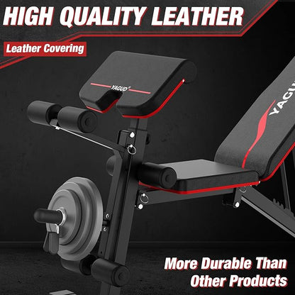 Adjustable Weight Bench, Bench Press for Full Body Workout, 880 Lbs Workout Bench for Home Gym with Barbell Rack, Strength Training Stable Incline Decline Bench with Leg Developer