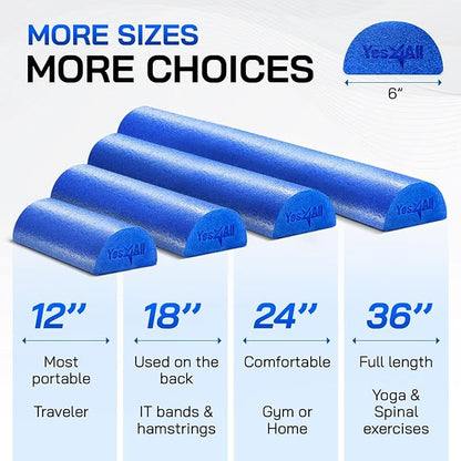 Yes4All Soft-Density Half PE 12/18/ 24/36 inch Foam Rollers for Muscle Massage, Yoga Core Exercise & Physical Therapy