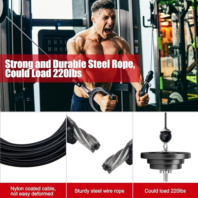 Fitness Pulley Cable 196 Inch, Adjustable Home Gym Cable Pulley System Replacement Fitness Cable for Pulley Machine Accessories, Thick 5mm Heavy Duty Pulley Cable for Home Gym