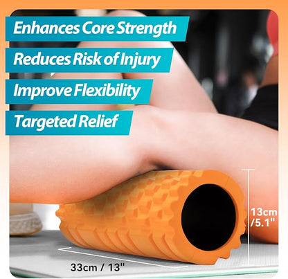 Foam Roller High Density 13" Patented Exercise Roller for Deep Tissue Muscle Massage, Muscle Massage and Myofascial Trigger Point Release, Relieves Muscle Pain, Improves Mobility (Orange)