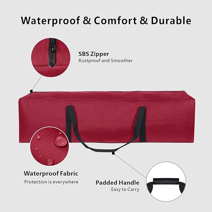 TOPDesign 1-Pack 46 Inch Extra Large Zippered Duffel Bag for Travel Camping Sports Equipment Storage, Waterproof Foldable Luggage Bag with Padded Handles (Red)