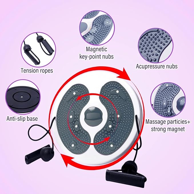 Ab Twister Board,Exercise Waist Twisting Disc with 8 Magnets Fitness Twister with Handles Trims Waist Slimming Balance Rotating Disc Multi-functional Twist Board Exercise with Massage Foot Sole