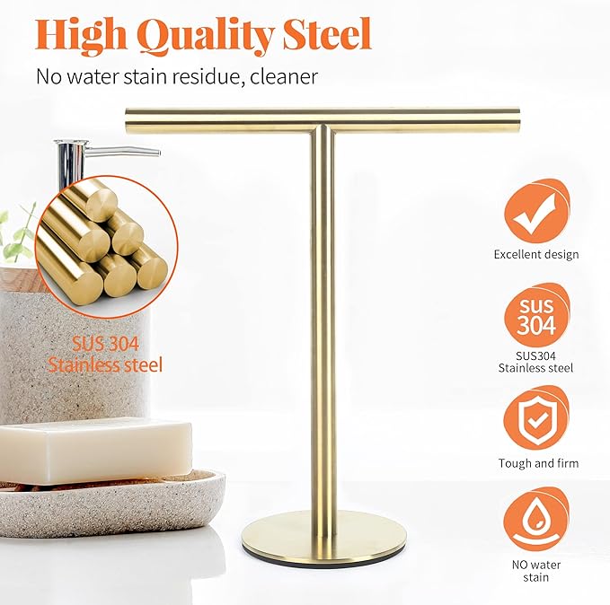 Bathroom Hand Towel Holder Stand，T-Shape Hand Towel Holder Stand SUS304 Stainless Steel for Bathroom，Kitchen or Vanity Countertop