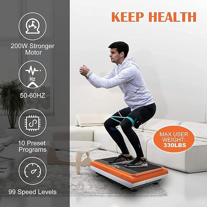 Vibration Plate Exercise Machine Whole Body Vibration Platform Machine with Pilates Bar Resistance Bands for Home Fitness Training Equipment & Weight Loss