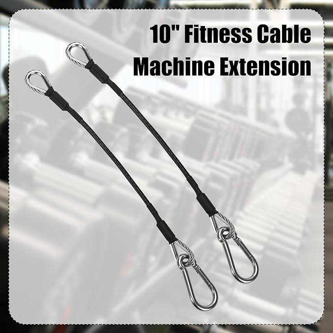 2pcs 10" Gym Extension Cable, Fitness Extension Cable Compatible with Bowflex, Home Gym Machine Accessories Replacement with Carabiner, for Leg Extension, LAT/Tricep Pull Down (1 Pair)