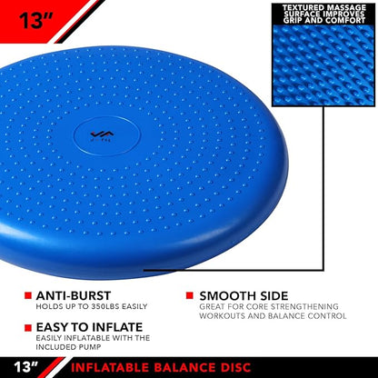 JFIT Inflatable Balance Disc - 13" or 26" Large Wobble Cushion Trainer - Durable Exercise Balance Pad for Coordination, Stability, and Core - Home, Gym, and Pet Training