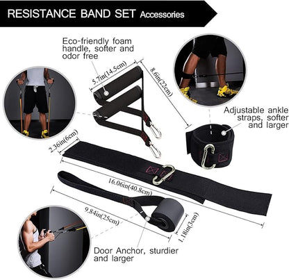 TheFitLife Exercise Resistance Bands with Handles - 5 Fitness Workout Bands Stackable up to 110/150/200/250/300 lbs, Training Tubes with Large Handles, Ankle Straps, Door Anchor, Carry Bag