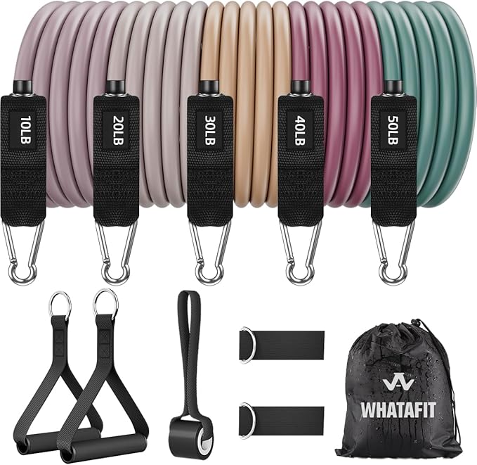 WHATAFIT Resistance Bands, Exercise Bands，Resistance Bands for Working Out, Work Out Bands with Handles for Men and Women Fitness, Strength Training Home Gym Equipment