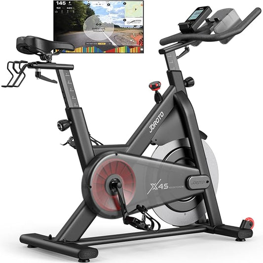 JOROTO X2|X2PRO Exercise Bike, X4S Bluetooth Stationary Indoor Cycling Bike with Readable 100 Levels Magnetic Resistance, Plus 12.6 inch Tablet Bracket Exercise Bikes for Home