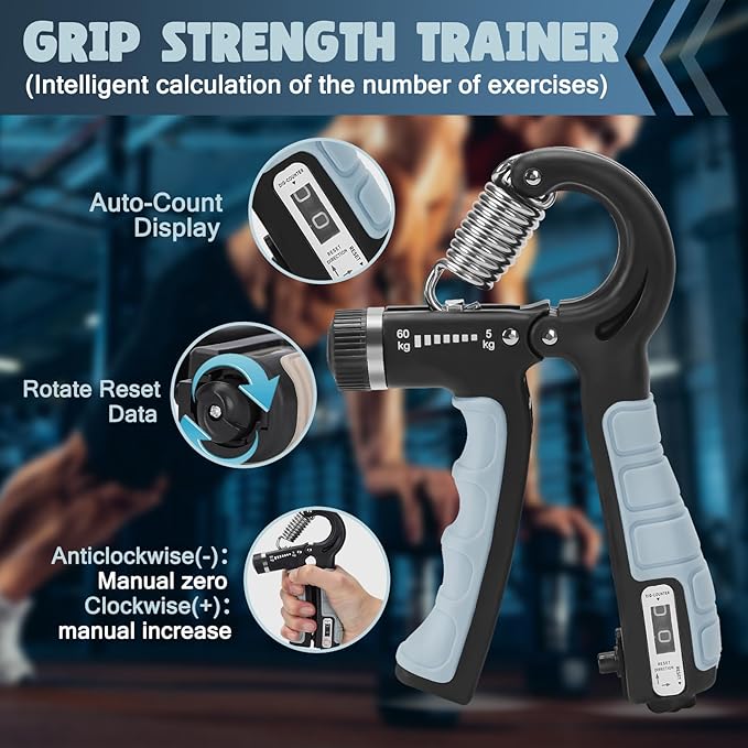 Hand Grip Strengthener with Counter, Adjustable Resistance - Forearm Trainer, Grip Strengthener, and Hand Strengthening Device for Athletes