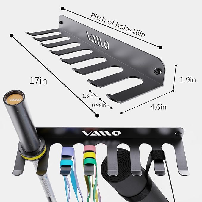 VAIIO Single Olympic Barbell Hanger,Garage Gym Bar Wall Rack,Vertical Barbell Mount Rack,Black Powder Coated,Space Saving Commercial or Home Gym Accessory,Holds Under 33mm Bar Size