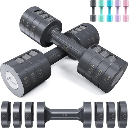 Adjustable Dumbbells Hand Weights Set: Sportneer 5 lb Dumbbells Set of 2 Each 2lb 3lb 4lb 5lb Free Weights Fast Adjust Weight 4 In 1 Weights Dumbbells Set for Women Men Home Gym Exercise Training