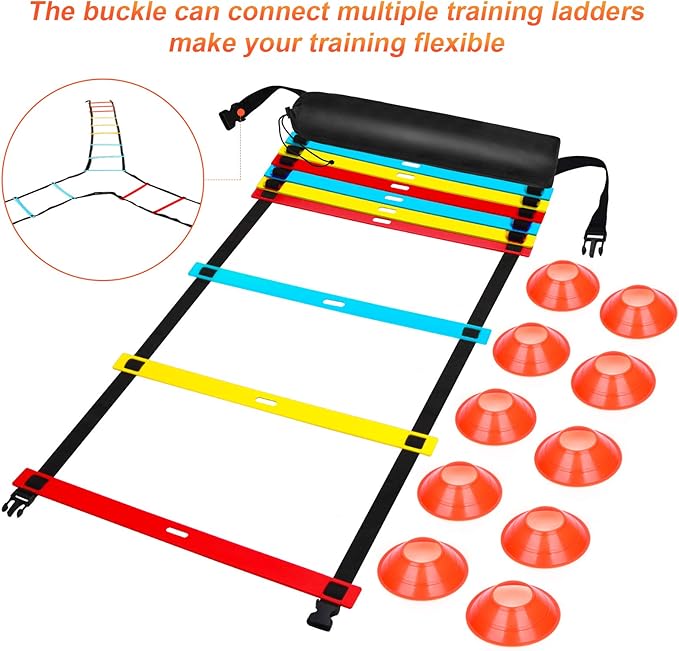 Agility Ladder Speed Training Equipment 9 Rung 13FT Sports 10 Disc