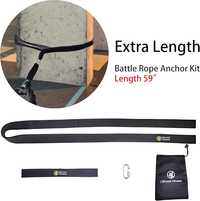 J Bryant Fitness Extra Length Outdoor Battle Rope Anchor Strap Kit Accessories Sport for Rope Easy Setup Home Gym Muscle Workout Equipment | 19" | 31" | 59" Length