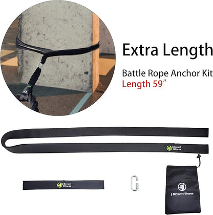 J Bryant Fitness Extra Length Outdoor Battle Rope Anchor Strap Kit Accessories Sport for Rope Easy Setup Home Gym Muscle Workout Equipment | 19" | 31" | 59" Length