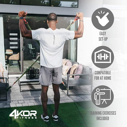 Resistance Cord Set by 4KOR Fitness, with Protective Nylon Sleeves, Handles, Anchors, and Carrying Bag. Perfect for Dynamic Warmups, CrossFit, and Rehab