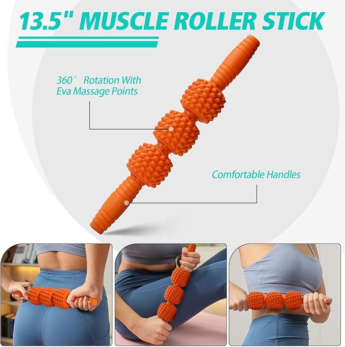 5 in 1 Foam Roller Set Muscle Massage Foam Ripple Roller for Deep Tissue Massage of The Back and Leg Muscles, Relieves Muscle Pain & Tightness, Improves Mobility (Orange)