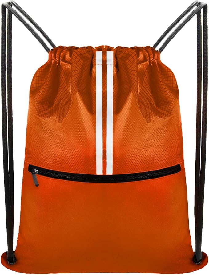 Drawstring Backpack Bag Gym Cinch Draw String Back Bag for Men Women Shopping Sports (Orange)