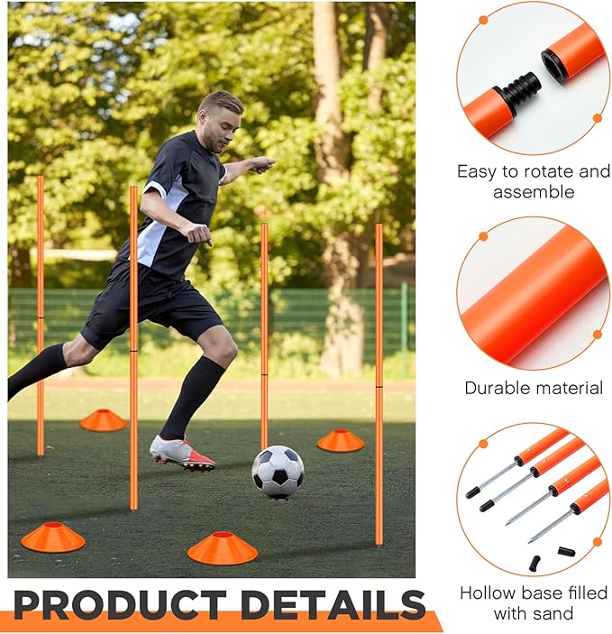 Jenaai 36 Pcs Agility Training Equipment Include 16 Agility Training Poles 5ft and 20 Agility Soccer Cones Forza Agility Training Set for Soccer Sports Agility Speed Training