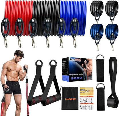 LALAHIGH Portable Home Gym System for Men and Women:Push Up Board, Pilates Bar & 20 Fitness Accessories with Resistance Bands and Ab Roller Wheel-Professional Strength Training Exercise