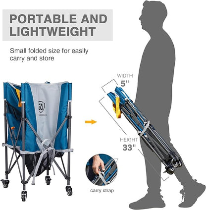 EVER ADVANCED Rolling Ball Storage Cart with Lockable Wheels, 33 x 22.8in Collapsible Garage Sports Equipment Organizer for Volleyball Basketball Tennis Toy Storage Multi-Sport Family Gym, Blue