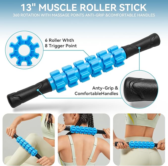 5 in 1 Foam Roller Set for Deep Tissue Muscle Massage, High Density Trigger Point Fitness Patented Exercise Foam Roller, Massage Roller, Massage Ball, Resistance Band, for Whole Body