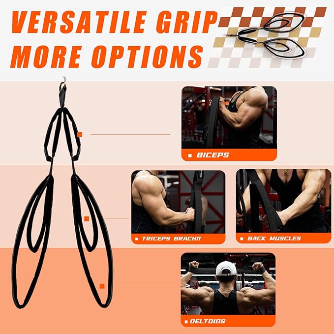 Tricep Rope Cable Attachment with 6 Anti-Slip Handles, Tricep Pull Down Attachment for Professional Fitness Training, Gym Rope Attachment for Professional Gym