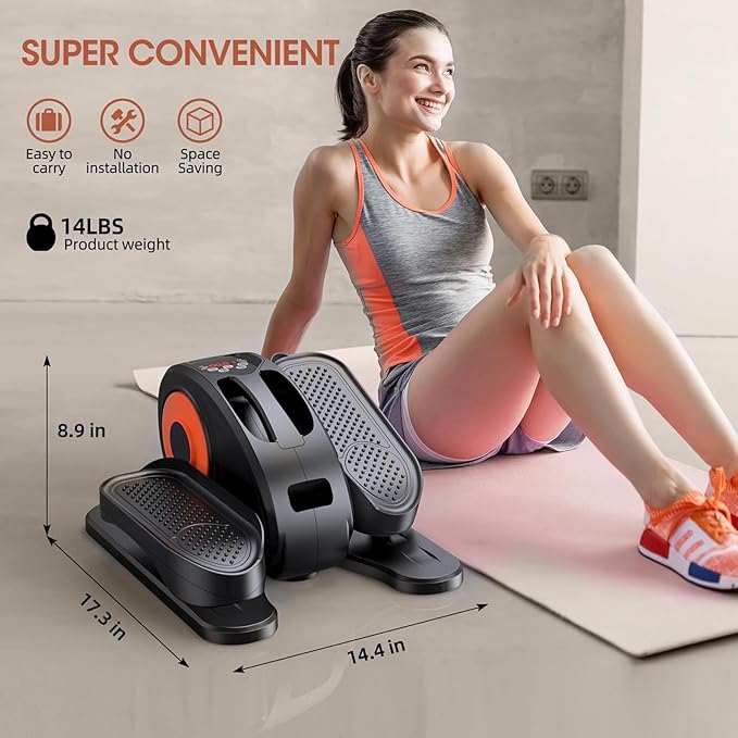 Under Desk Elliptical, Electric Seated Pedal Exerciser, Quiet & Compact Mini Ellipse Leg Exerciser with Display Monitor, Remote Control and 12 Adjustable Speeds, Elliptical Machine for Home