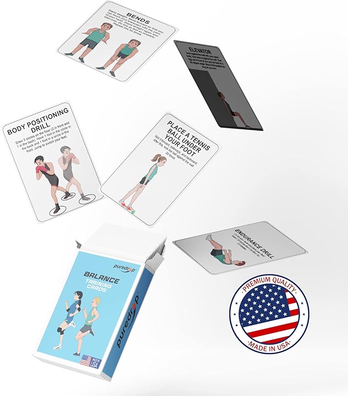 Balance Training Aid Cards: Great Training Drills for Better Stability and Movement. Core Strength Equilibrium Exercise Fitness Deck for Full-Body Exercises Balance Core Fitness