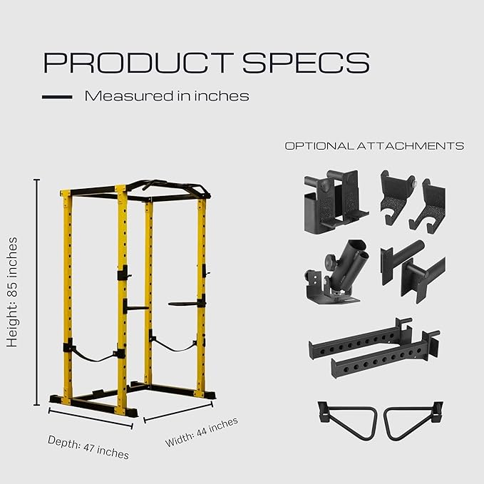 HulkFit Pro Series Multifunctional Adjustable Home Gym Exercise Equipment Power Cage Squat Rack with Attachments and Accessories for Bench Press, Squats, & Deadlifts - Multicolor