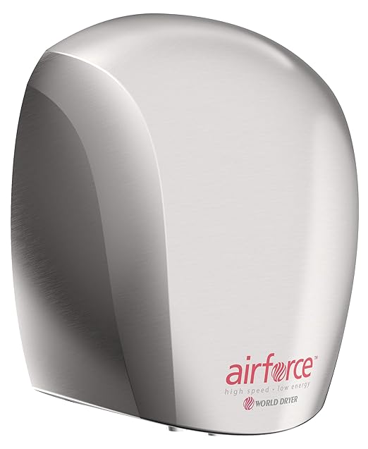 World Dryer J-973A3 Airforce Automatic High-Speed Energy-Efficient Hand Dryer Stainless Steel Cover, Brushed 110-120V