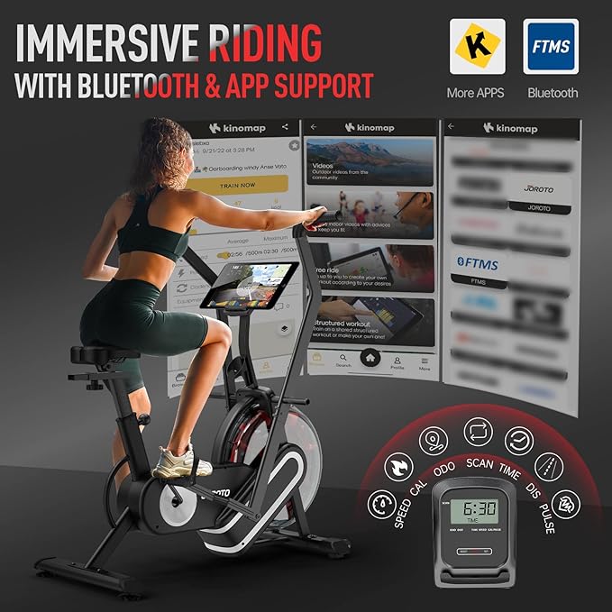 JOROTO XR5 Exercise Bike,Assault Bike,Stationary Upright Indoor Cycling Bike with Dual Acction Handlebars,Recumbent Cross Trainer and Elliptical Exercise Machine Support Bluetooth & Heart Rate