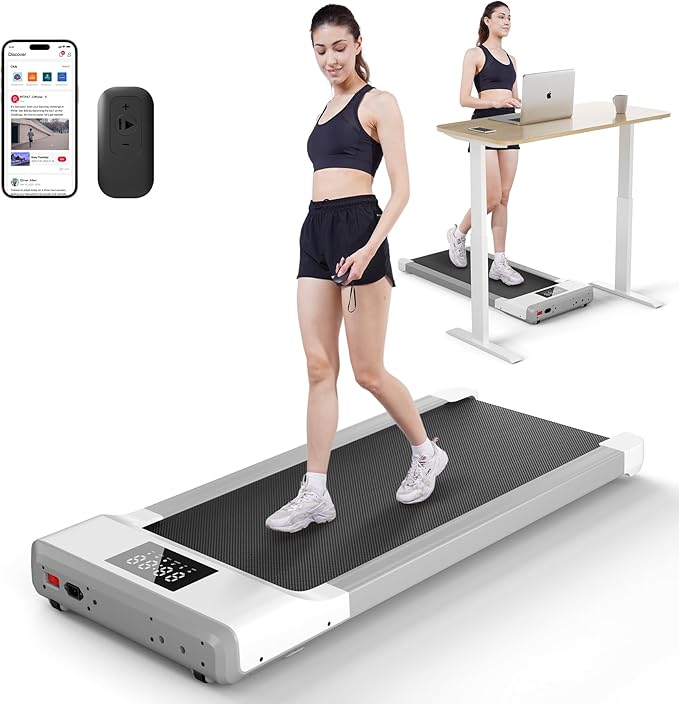 Smart Walking Pad, 2-in-1 Under Desk Treadmill for Home Office, Portable Walking/Jogging Machine with App & Remote Control, Fitness Data Recording