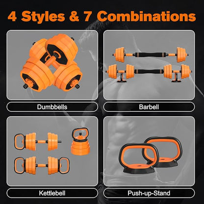 DERACY Adjustable Dumbbells 6 in 1 Weight Set, Dumbbell, Barbell, Kettlebell and Push-up, Home Gym Fitness Workout Equipment for Men and Women