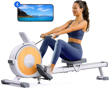 MERACH Rowing Machine, Magnetic Rower Machine for Home, 16 Levels of Quiet Resistance, Dual Slide Rail with Max 350lb Weight Capacity, App Compatible