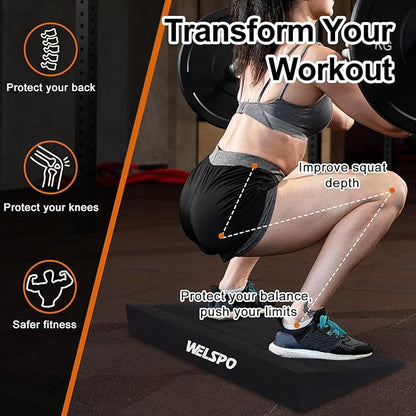 One-Piece Squat Wedge Block, Anti-Tip Design Slant Board for Squats for Heel Elevation, Knees Over Toes, Calf Stretches, Weightlifting, and Recovery Training