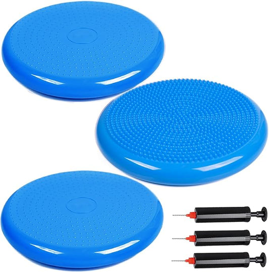 3-Pack Wiggle Seat Wobble Cushion with Pump, Stability Balance Disc for Core Strengthening, Exercise and Therapy, for Adults & Kids (8 Color)