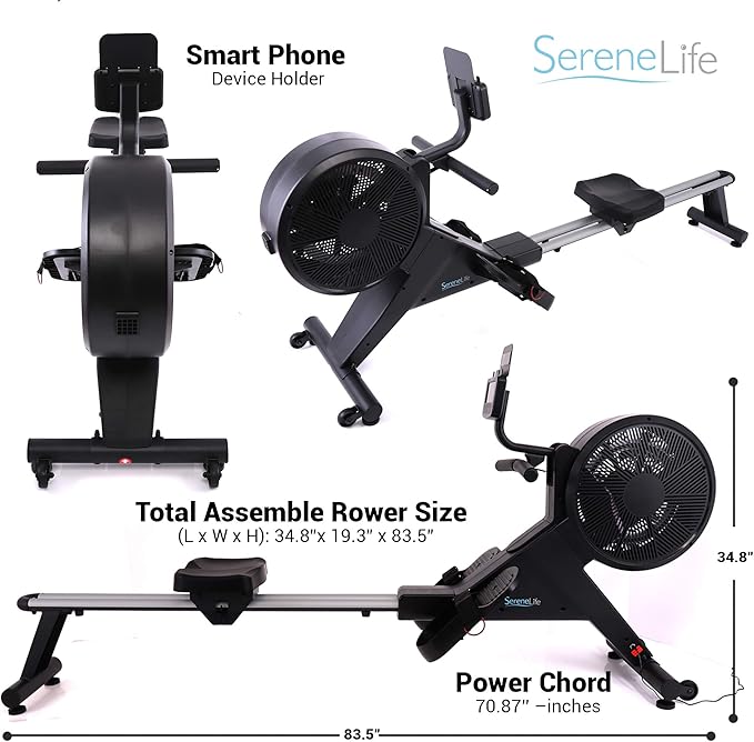 SereneLife Smart Rowing Machine-Home Rowing Machine with Smartphone Fitness Monitoring App-Row Machine for Gym or Home Use-Rowing Exercise Machine Measures Time, Stride, Distance, Calories Burned.…