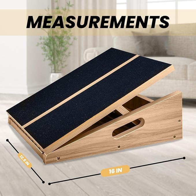 Wooden Adjustable Slant Board for Calf Stretching - Professional Non Slip Calf Stretcher Slant Board with 5 Positions - Slant Board for Squats Knees Over Toes & Home Fitness - Incline Board