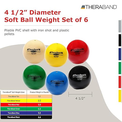 THERABAND Soft Weight, 4.5" Diameter, Weighted Balls for Baseball, Weighted Balls for Softball, Hand Held Ball Shaped Isotonic, Shoulder Strength, Rotator Cuff & Throwing Trainer, Assorted Set of 6