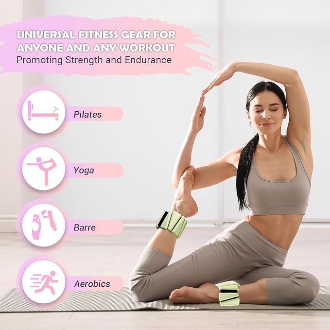 Wrist Ankle Weights for Women Set of 2, Adjustable Silicone Weighted Bangles, Wearable Ultra-durable Strips Weight Bracelet 2 lbs/4 lbs for Yoga, Pilates, Barre, Walking, Arm & Leg Workout