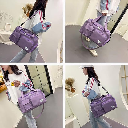 Small Gym Bag for Women, Travel Duffle Bag Carry On Weekender Bag with Shoe Compartment