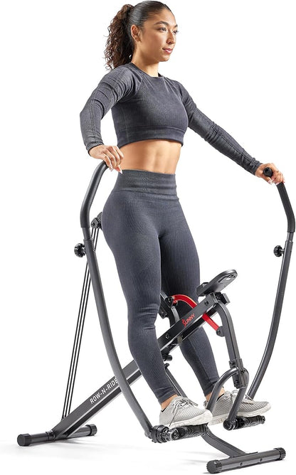 Sunny Health & Fitness Row-N-Ride Squat Assist Trainer for Glutes & Legs Workout with Adjustable Resistance, Optional Full Motion & Smart Connected Fitness App