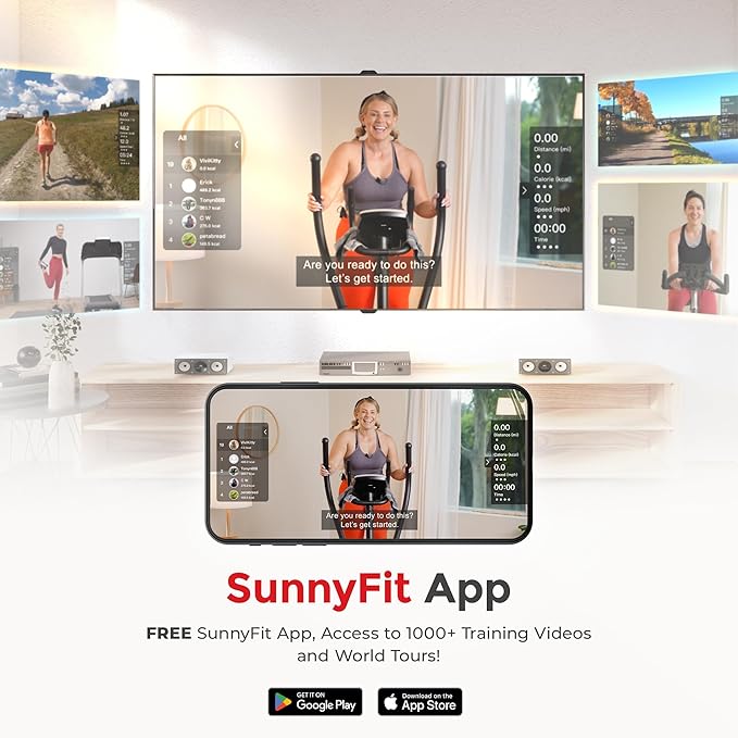 Sunny Health & Fitness Programmable 16 Electro-Magnetic Elliptical Cross Trainer Exercise Machine, Full-Body Cardio Equipment w/ 24 Pre-Built Workouts, 330LB Capacity,Optional Bluetooth w/SunnyFit App